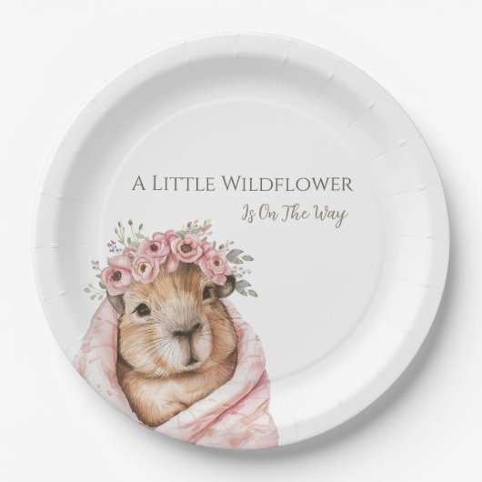 Capybara Baby Shower • Wildflower Paper Plate ペーパープレート (正面)