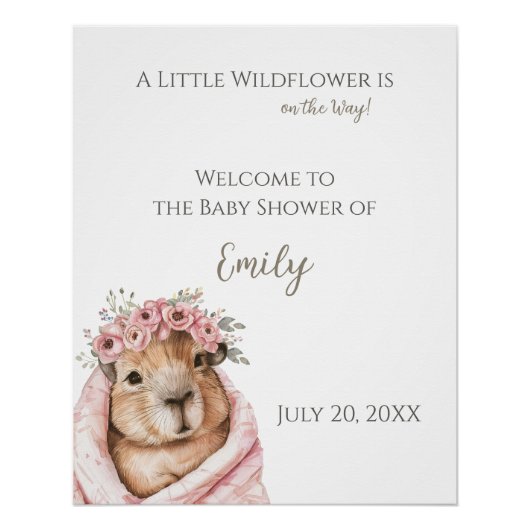 Capybara Baby Shower • Wildflower Sign ポスター (正面)
