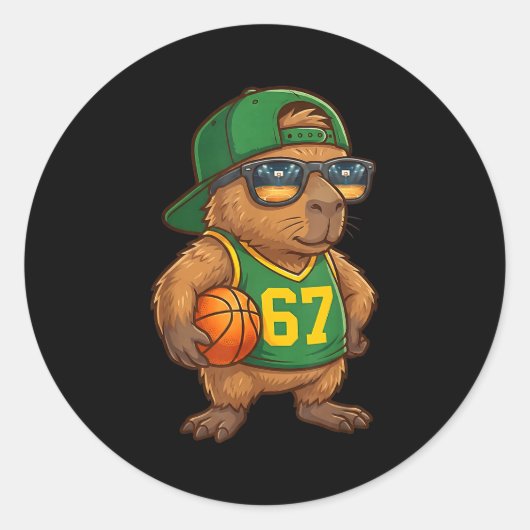Capybara Basketball 67 Gen Alpha Slang Srts Men Bo ラウンドシール (正面)