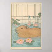Capybara Bath Print Japanese Ukiyo-e Animal Art ポスター (正面)
