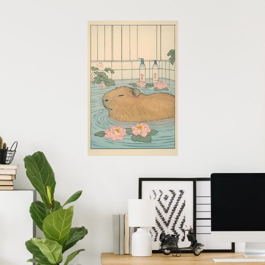 Capybara Bath Print Japanese Ukiyo-e Animal Art ポスター (ホームオフィス)