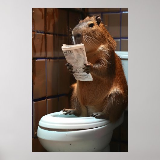Capybara Bathroom Print, Funny Animal Wall Art ポスター (正面)