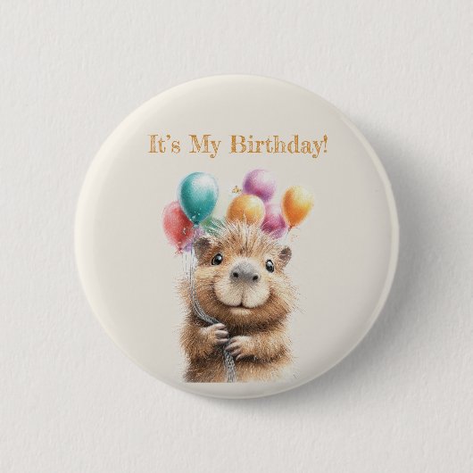 Capybara Birthday Button • Cute Woodland Party 缶バッジ (正面)