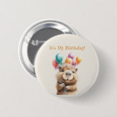 Capybara Birthday Button • Cute Woodland Party 缶バッジ (正面&裏面)