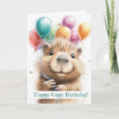 Capybara Birthday Card • Cute Balloon Design カード (正面)