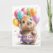 Capybara Birthday Card • Cute Balloon Design カード (正面)