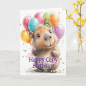 Capybara Birthday Card • Cute Balloon Design カード (黄色い花)