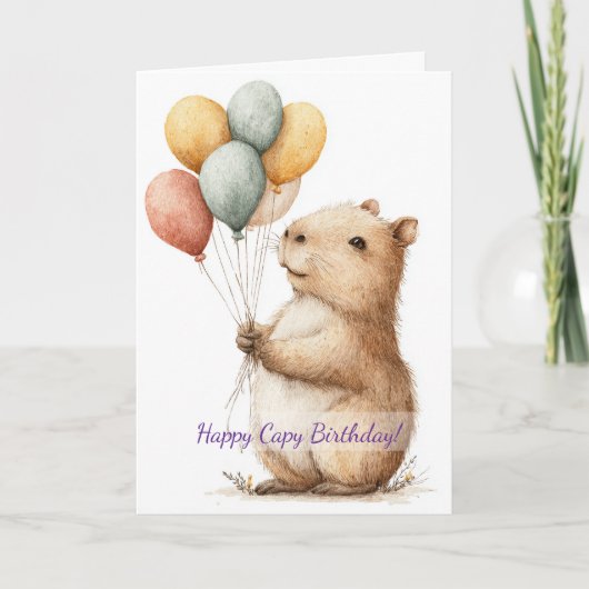 Capybara Birthday Card • Cute Balloon Design カード (正面)