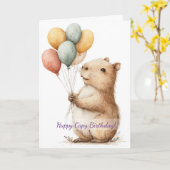 Capybara Birthday Card • Cute Balloon Design カード (黄色い花)