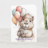 Capybara Birthday Card • Cute Balloon Design カード (正面)
