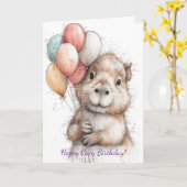 Capybara Birthday Card • Cute Balloon Design カード (黄色い花)