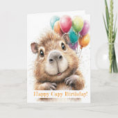 Capybara Birthday Card • Cute Balloon Design カード (正面)