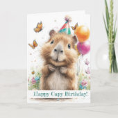 Capybara Birthday Card • Cute Balloon Design カード (正面)