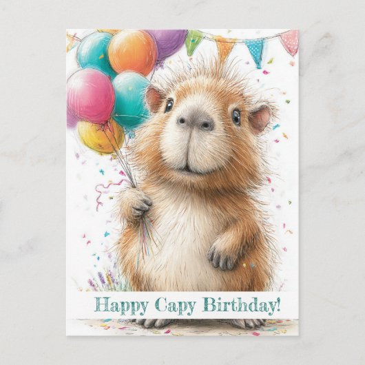 Capybara Birthday Card • Cute Balloon Design ポストカード (正面)