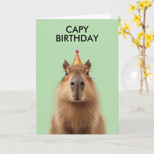 Capybara Birthday Celebration カード (黄色い花)