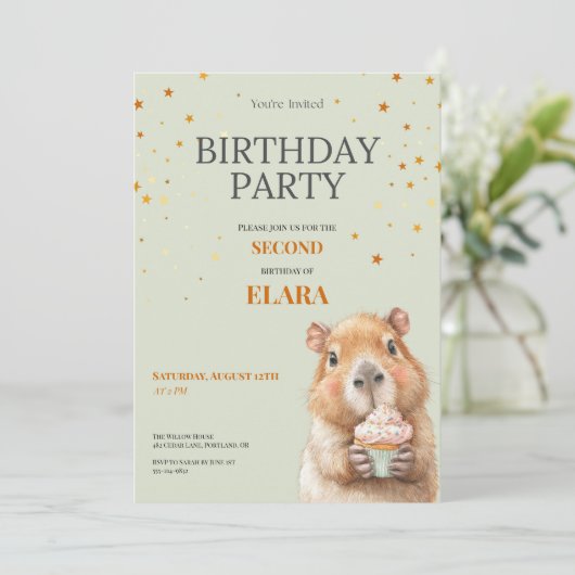 Capybara Birthday Invitation • 2nd Birthday セーブザデート (スタンド正面)