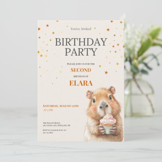 Capybara Birthday Invitation • 2nd Birthday セーブザデート (スタンド正面)