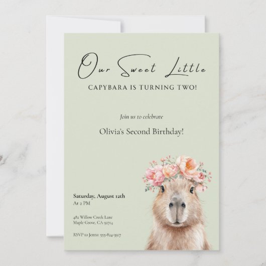 Capybara Birthday Invitation • Little One (正面)