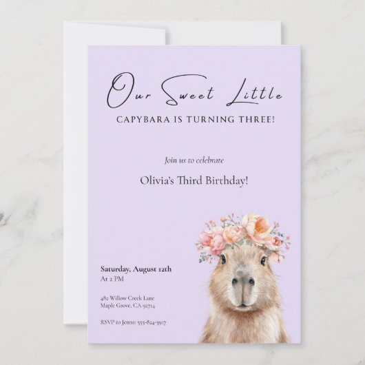 Capybara Birthday Invitation • Little One (正面)
