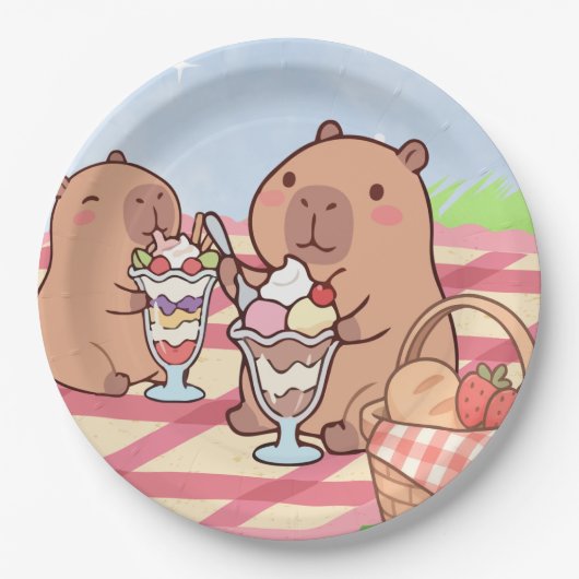 Capybara Birthday Picnic  ペーパープレート (正面)