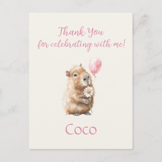 Capybara Birthday Thank You ポストカード (正面)
