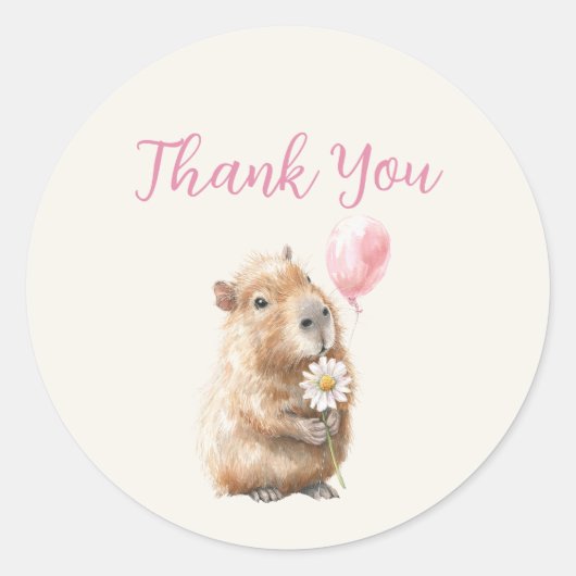 Capybara Birthday Thank You ラウンドシール (正面)