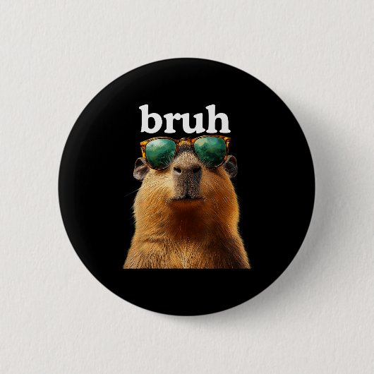 Capybara Bruh With Sungles Funny Meme Lovers Men W 缶バッジ (正面)