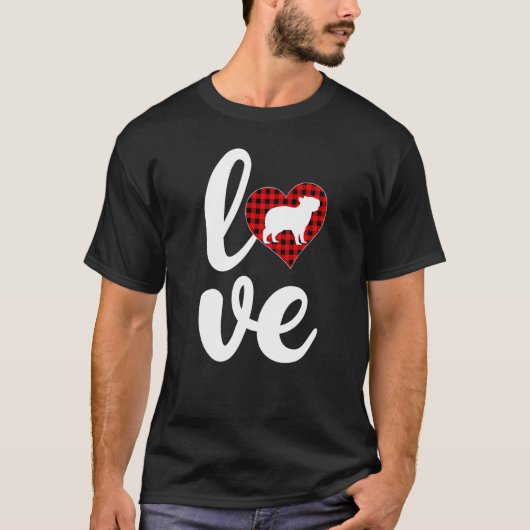 Capybara Buffalo Plaid Love Capybara Valentine S D Tシャツ (正面)