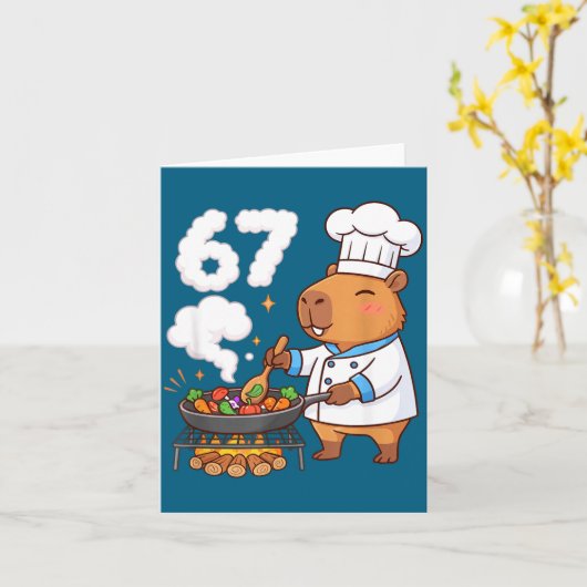 Capybara Chef 67 Six Seven Funny Brain Rot Meme Gr カード (黄色い花)