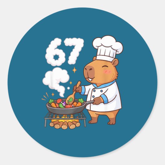 Capybara Chef 67 Six Seven Funny Brain Rot Meme Gr ラウンドシール (正面)
