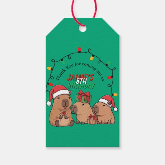 Capybara Christmas Lights Birthday Party ギフトタグ (正面)