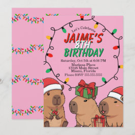 Capybara Christmas Lights Birthday Party  招待状