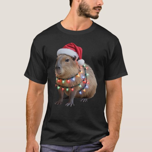 Capybara Christmas Lights Xmas Holiday Cappy Tシャツ (正面)