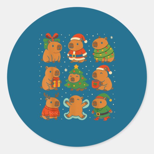 Capybara Christmas Shirt, Funny Capy Holidays  ラウンドシール (正面)