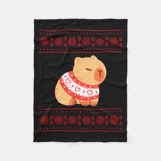 Capybara Christmas Sweater  フリースブランケット (正面)