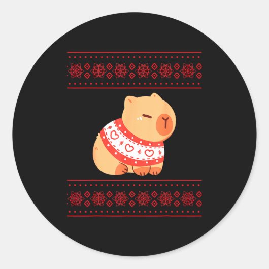 Capybara Christmas Sweater ラウンドシール (正面)