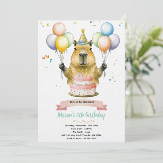 Capybara cute birthday invitation 招待状 (スタンド正面)