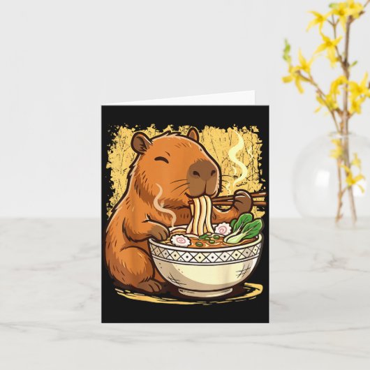 Capybara Eating Ramen Noodles  カード (黄色い花)