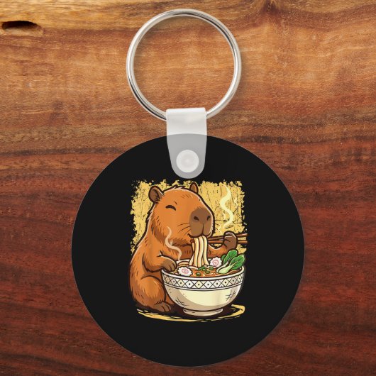 Capybara Eating Ramen Noodles キーホルダー (正面)