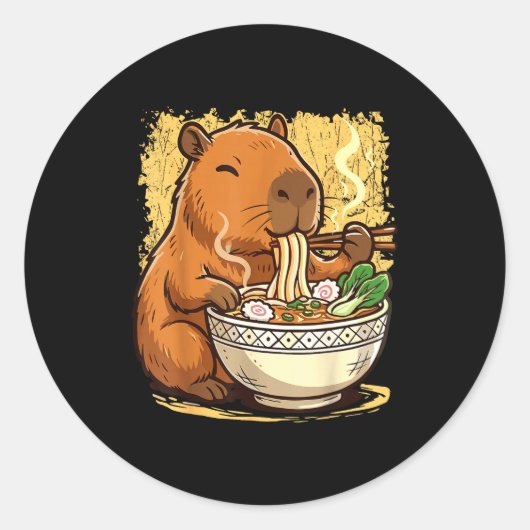 Capybara Eating Ramen Noodles  ラウンドシール (正面)