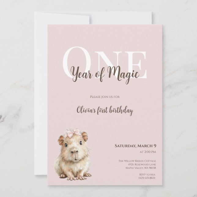 Capybara First Birthday Invitation • Woodland Girl (正面)