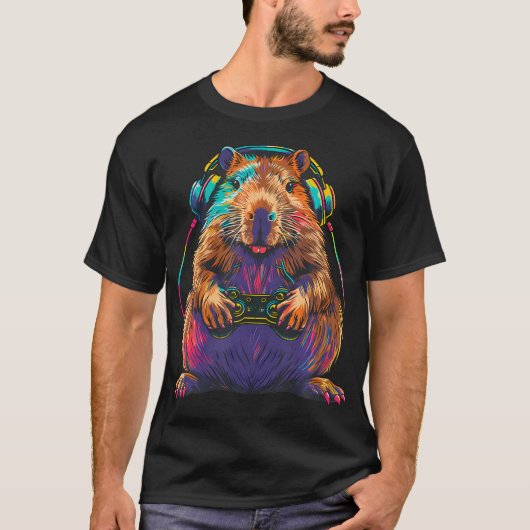 Capybara Funny Video Games Capybara Playing Video Tシャツ (正面)