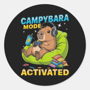 Capybara Gamer Gaming T-shirt_1.png ラウンドシール