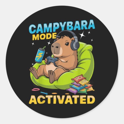 Capybara Gamer Gaming T-shirt_1.png ラウンドシール (正面)