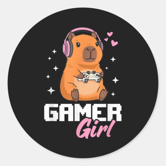 Capybara Gamer Girl Gaming  ラウンドシール (正面)