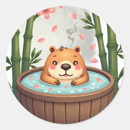 Capybara Hot Tub Relaxation Spa Day Chill Capybara ラウンドシール (正面)