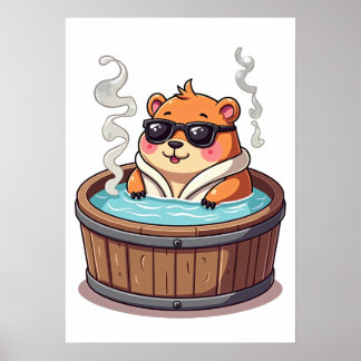 Capybara Hot Tub Relaxation Sticker Chill Vibes An ポスター