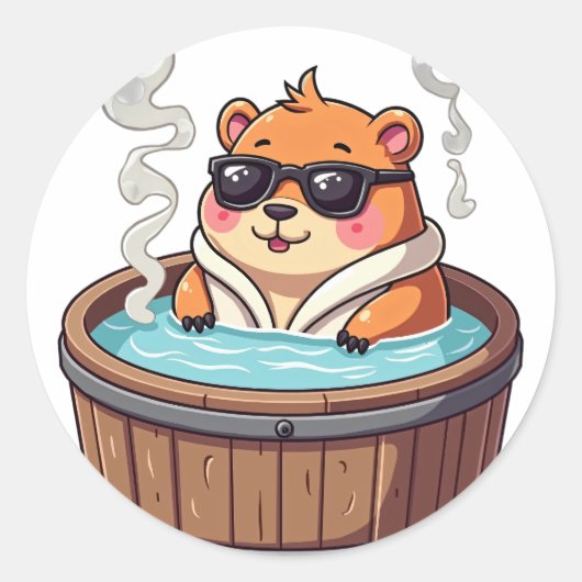 Capybara Hot Tub Relaxation Sticker Chill Vibes An ラウンドシール (正面)