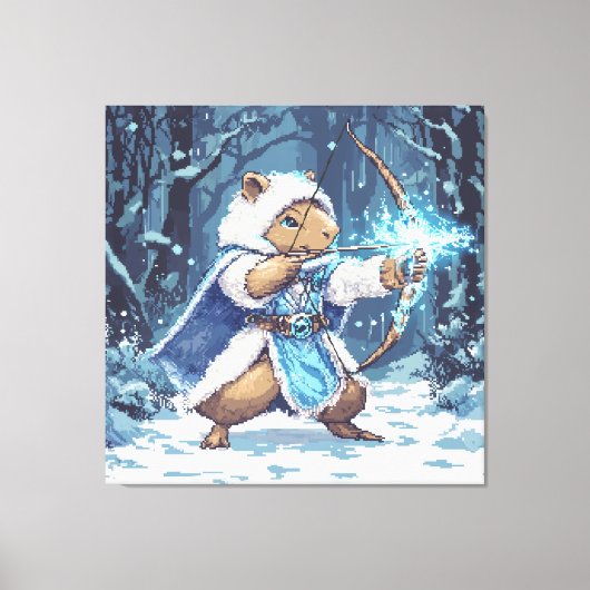 Capybara Ice Archer - Fantasy Pixel Art キャンバスプリント (正面)
