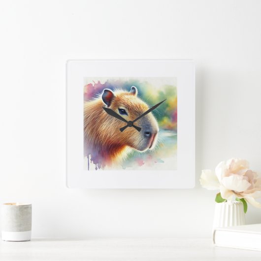 Capybara in a Tranquil Meadow 260924AREF150 - Wate スクエア壁時計 (ホーム)